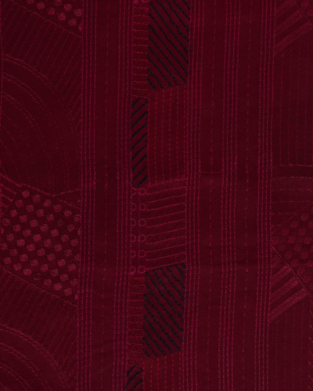 Wine Satin Dupion Geometric Embroidery Fabric