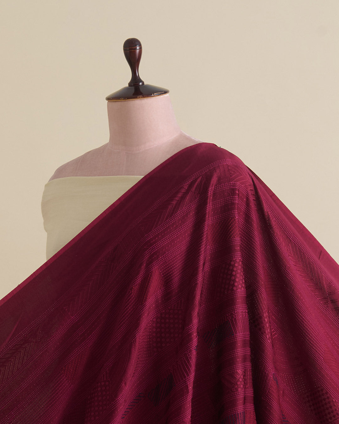 Wine Satin Dupion Geometric Embroidery Fabric