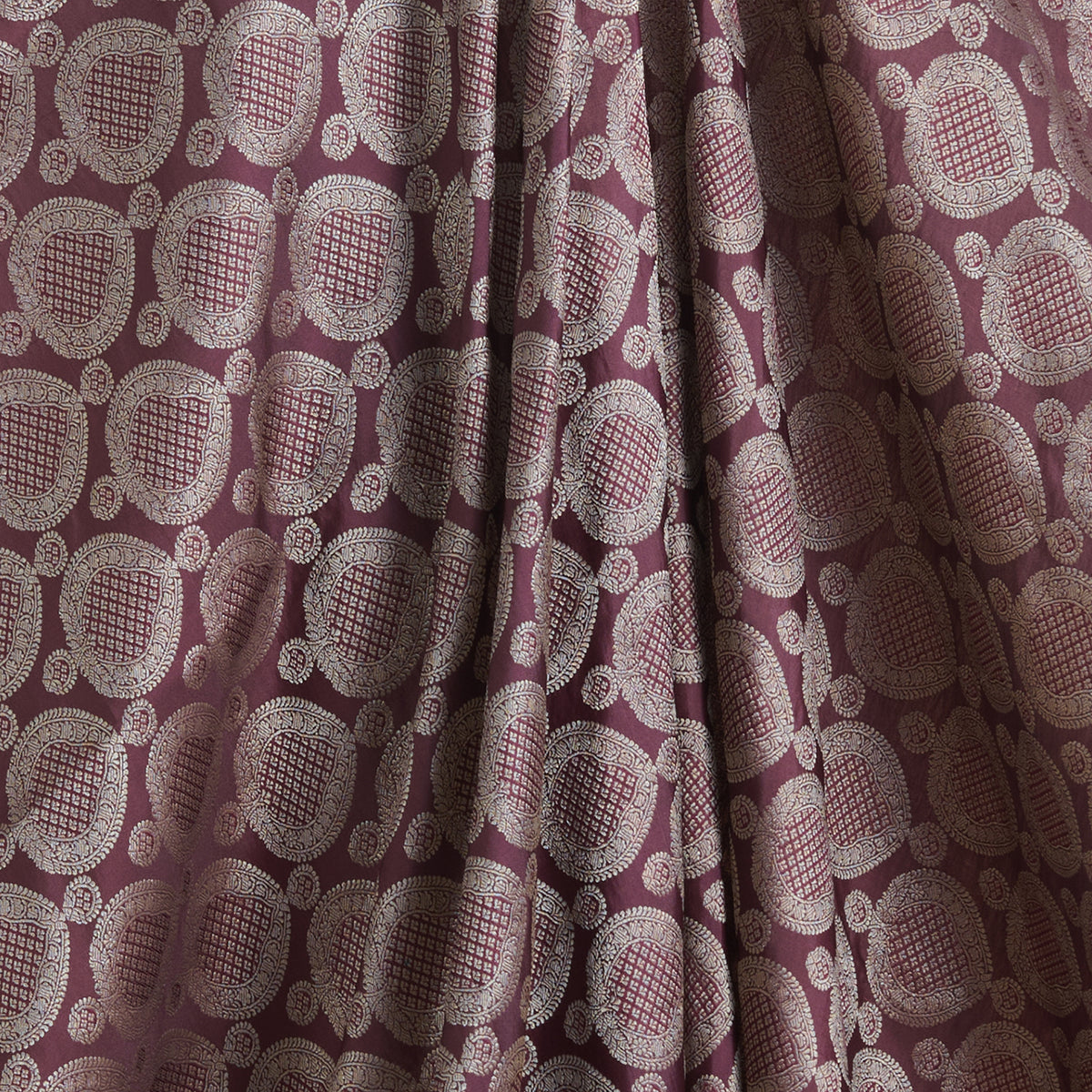 Burgundy Satin Mina Brocade Buta Fabric