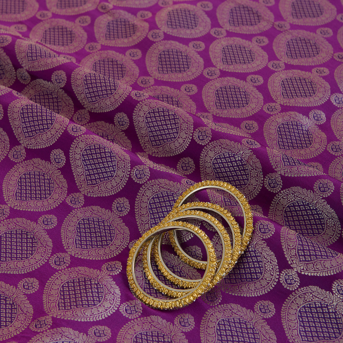 Dark Purple Satin Mina Brocade Buta