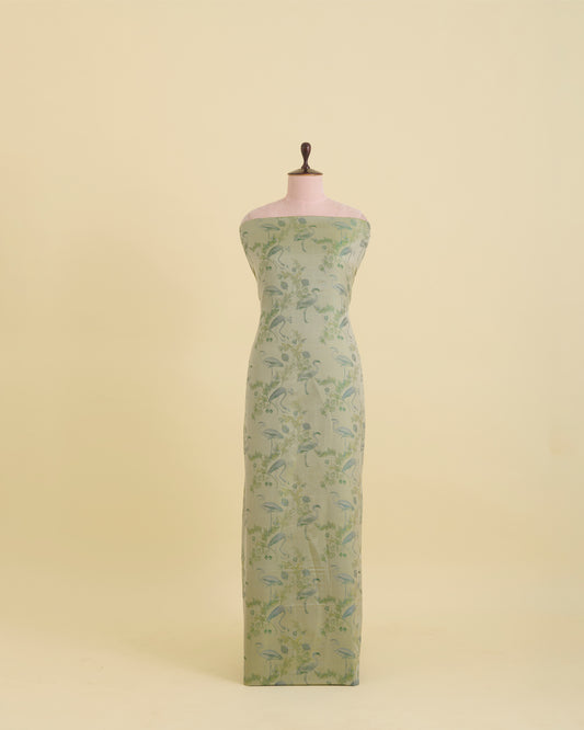 Pista Green Silk Printed Tanchoi Premium Designer Silk