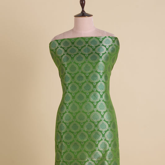 Parrot Green Satin Mina Brocade Buta