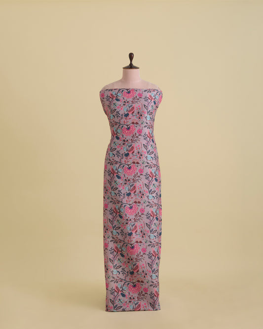 Slub Silk Digital Printed Fabric – Misty Lilac Grey