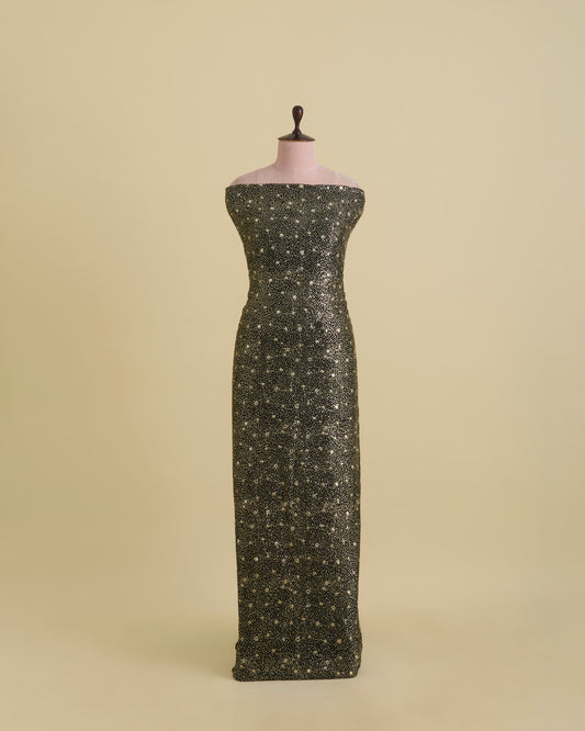 Black Slub Silk Fabric with Mirror & Sequin Work