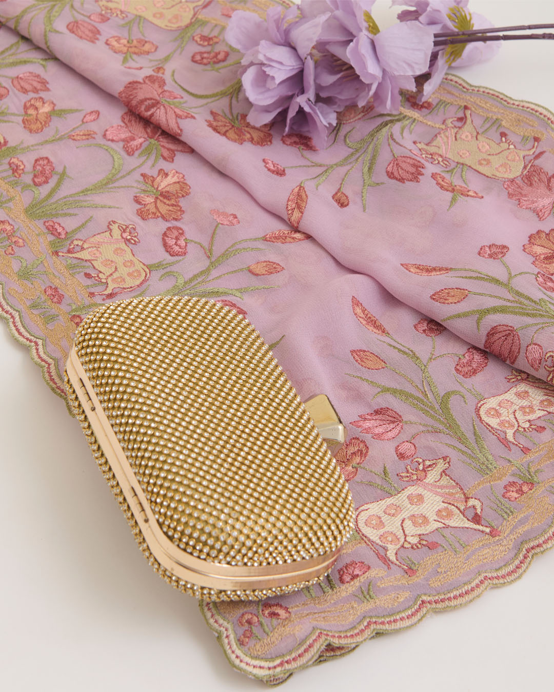 Lilac Semi Georgette Dupatta with Kashmiri Work