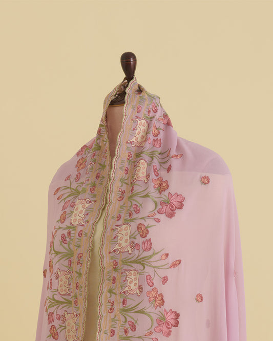 Lilac Semi Georgette Dupatta with Kashmiri Work