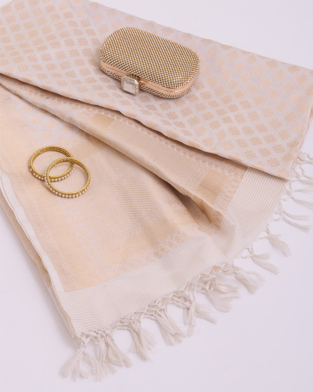 Natural Silk Hand Woven Gold Buta Dupatta