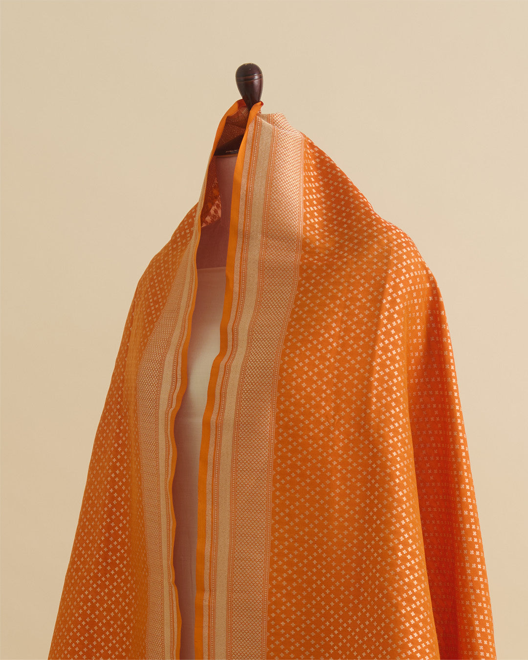 Orange Silk Hand Woven Gold Buta Dupatta