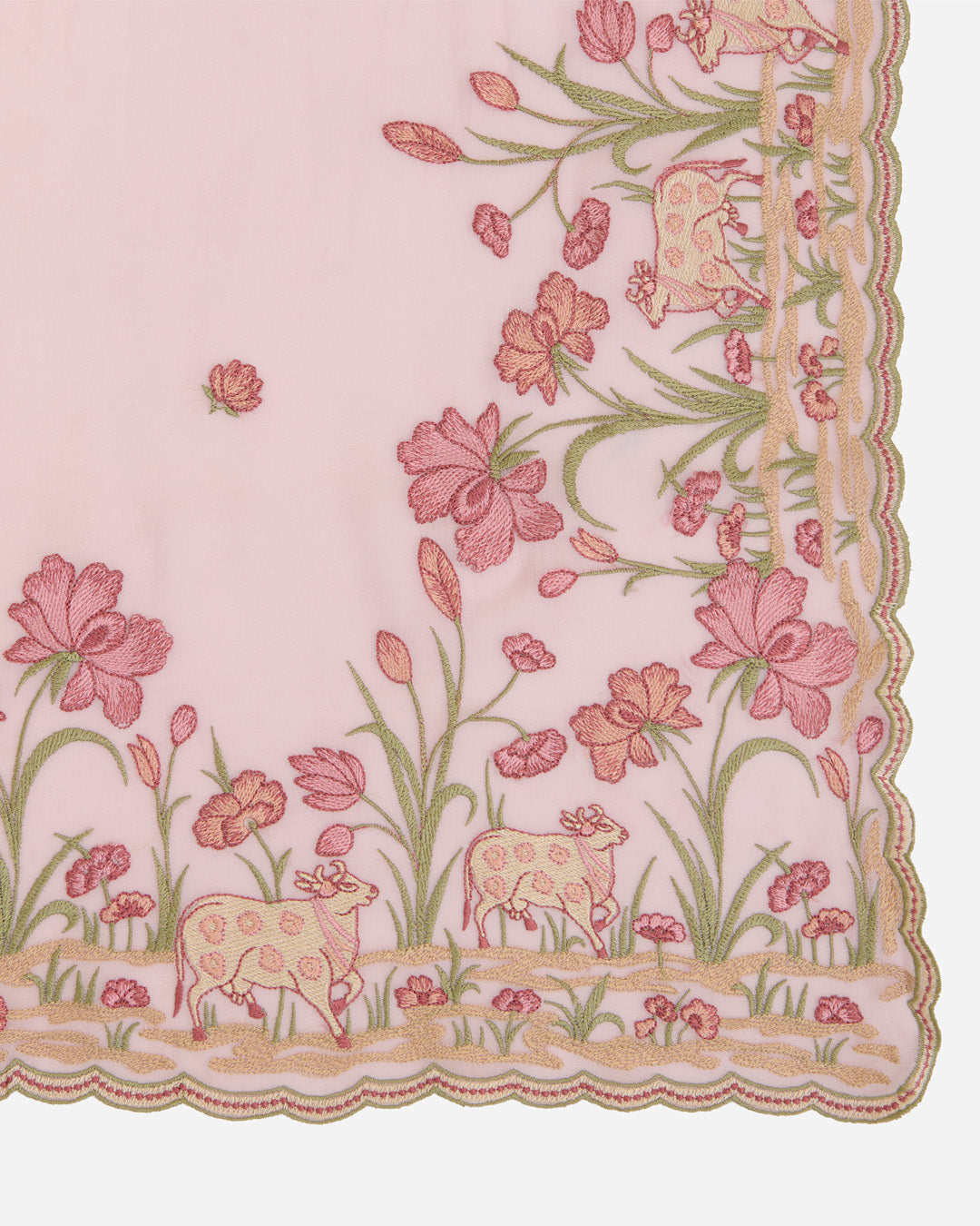 Onion Pink Semi Georgette Dupatta with Kashmiri Work