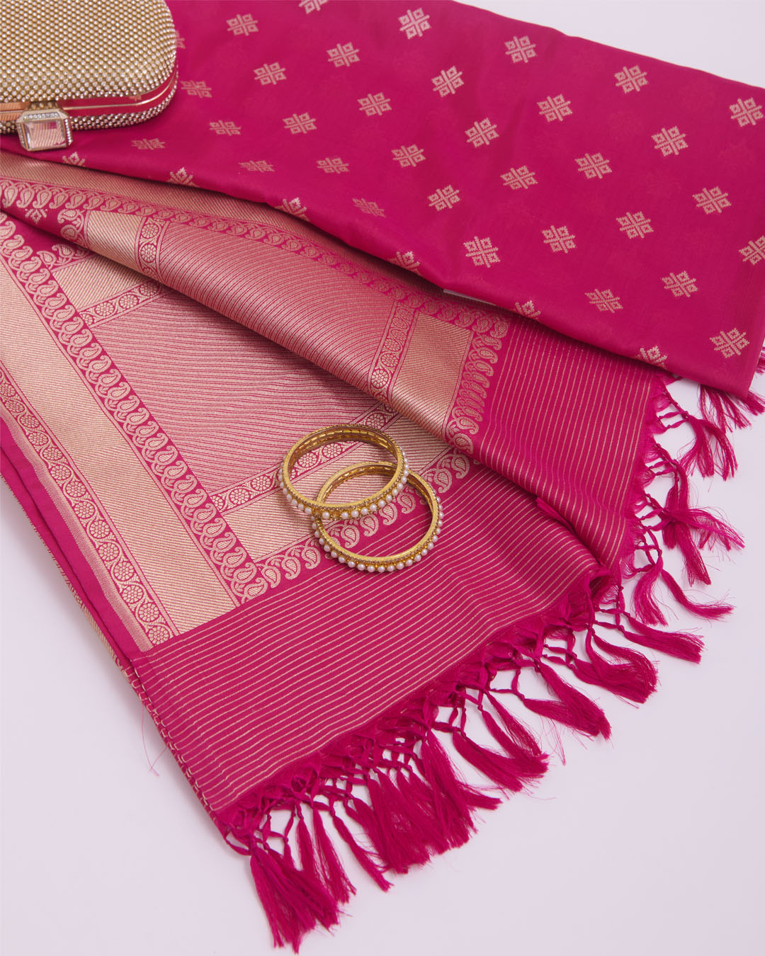 Pink Silk Hand Woven Gold Buta Dupatta