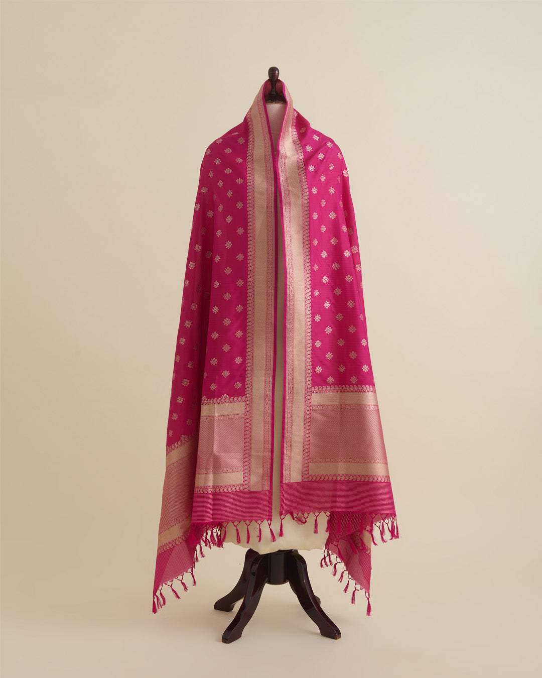 Pink Silk Hand Woven Gold Buta Dupatta