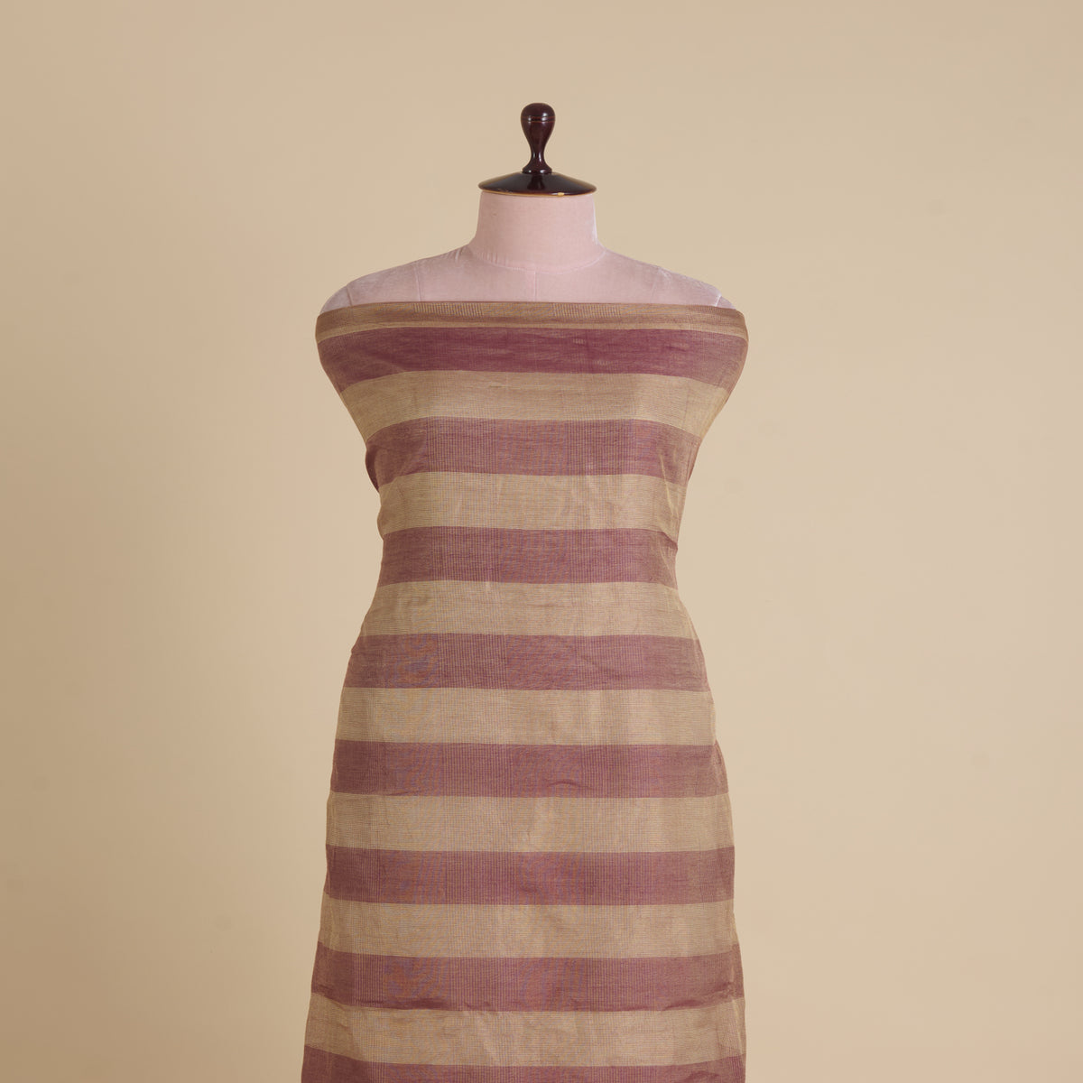 Maroon Silk Tissue Handloom Checks Woven Fabric