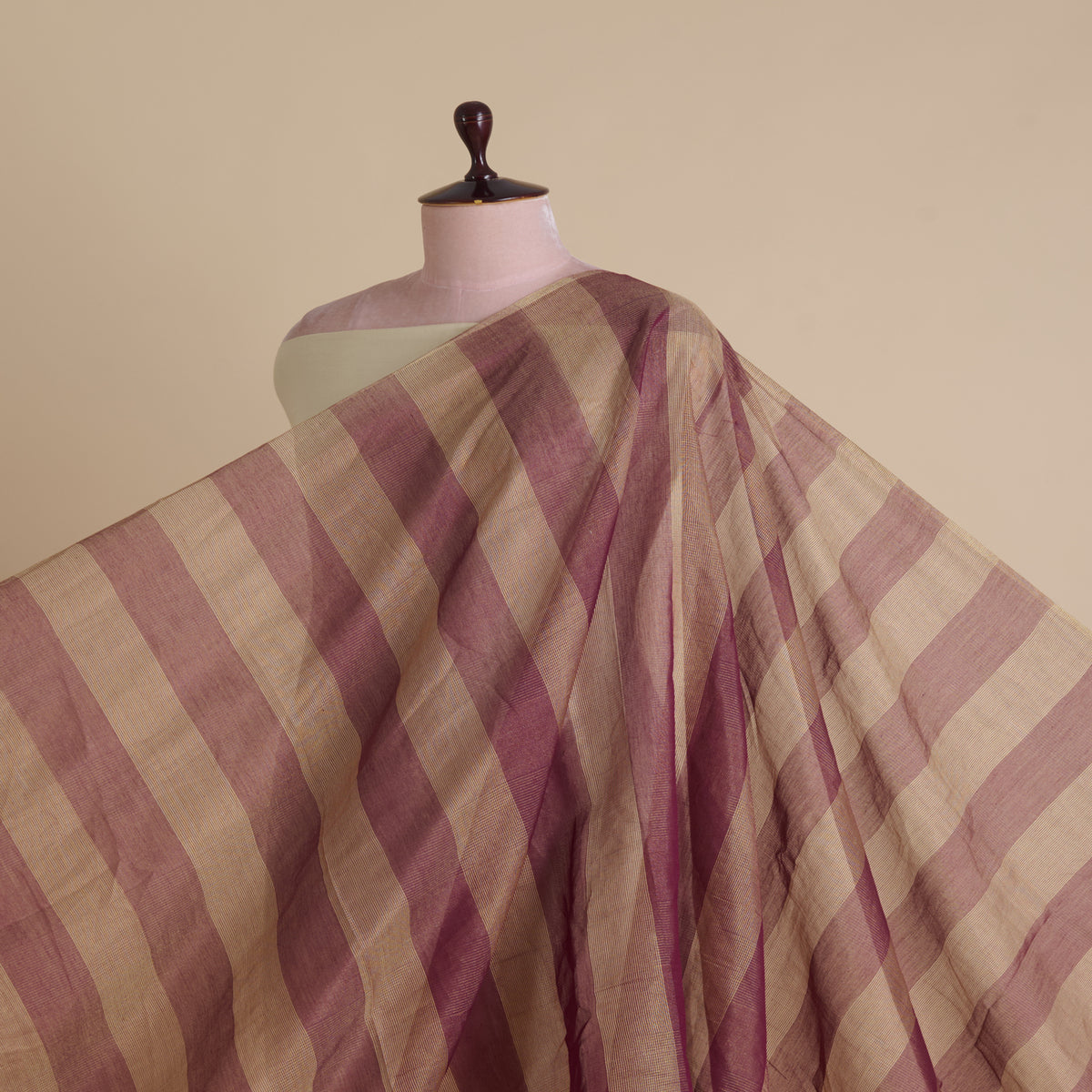 Maroon Silk Tissue Handloom Checks Woven Fabric