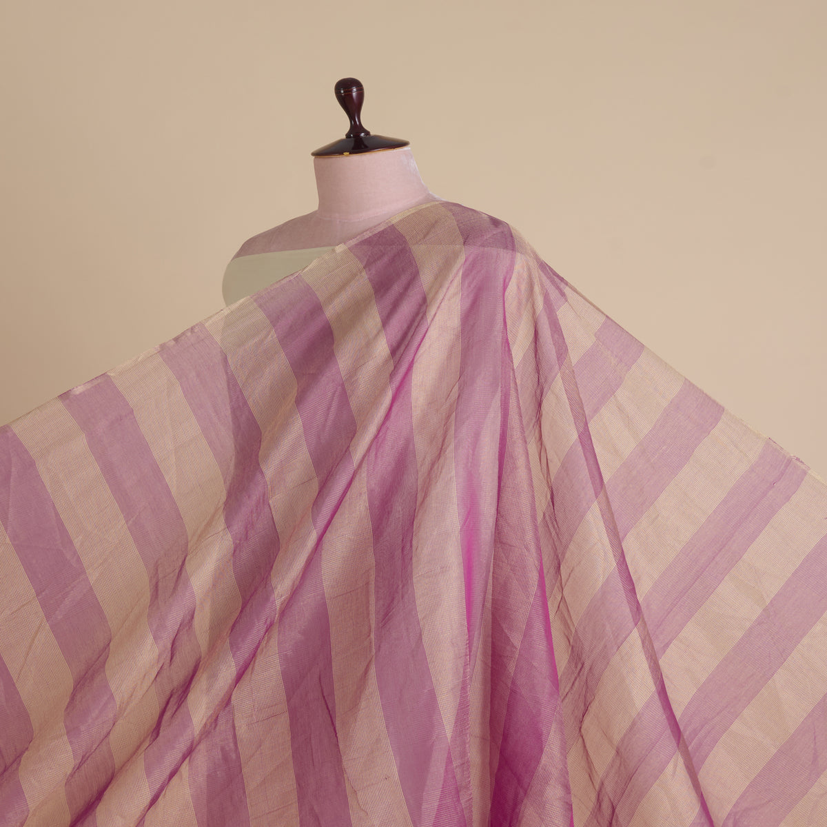 Mauve Silk Tissue Handloom Checks Woven Fabric