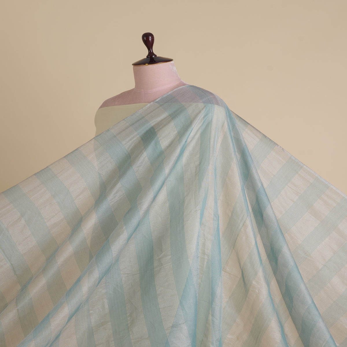 Powder Blue Silk Tissue Handloom Checks Woven Fabric