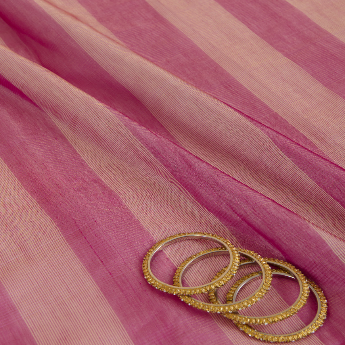Rani Pink Silk Tissue Handloom Checks Woven Fabric