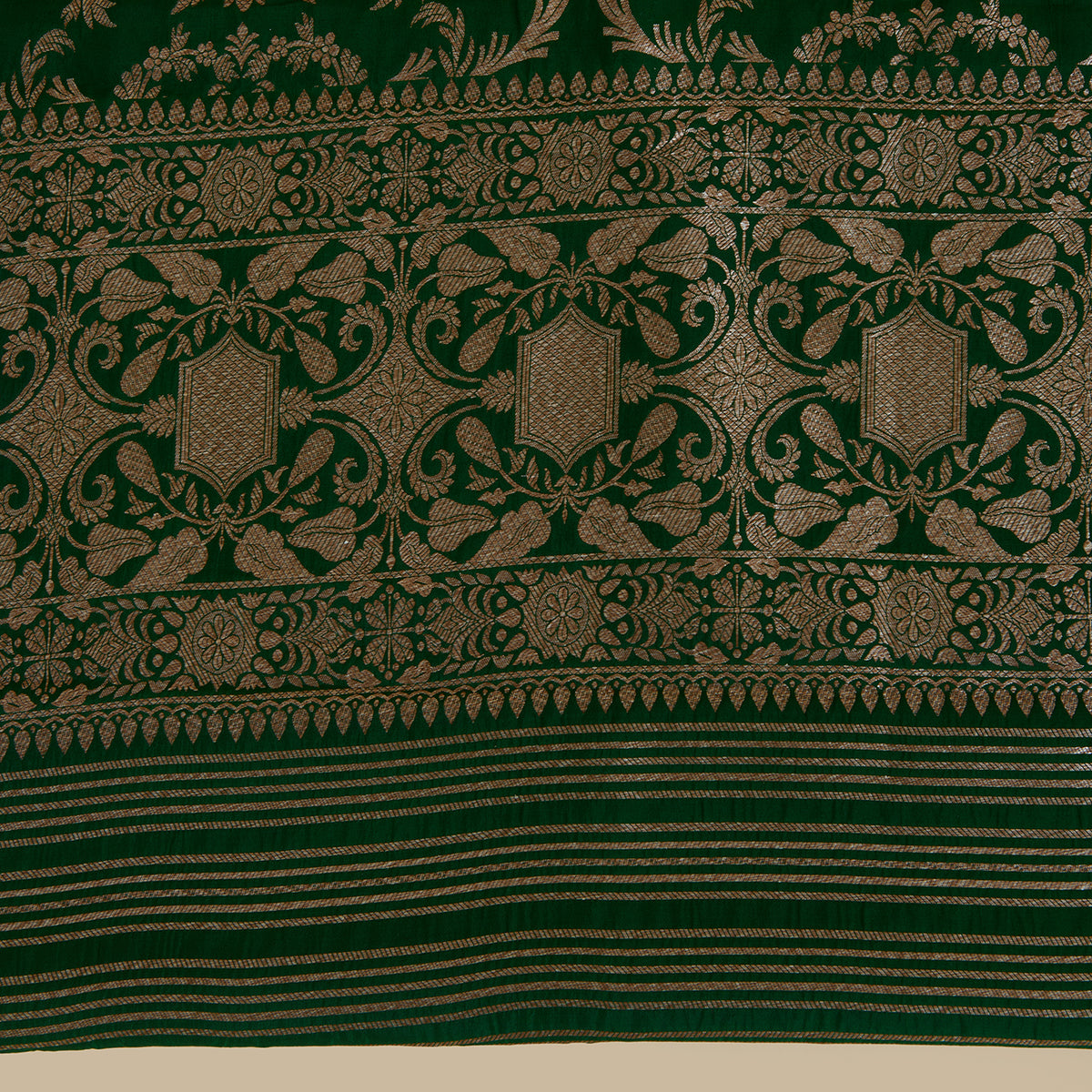 Dark Green Silk Gold Zari Manikeri Kurta Pant Fabric