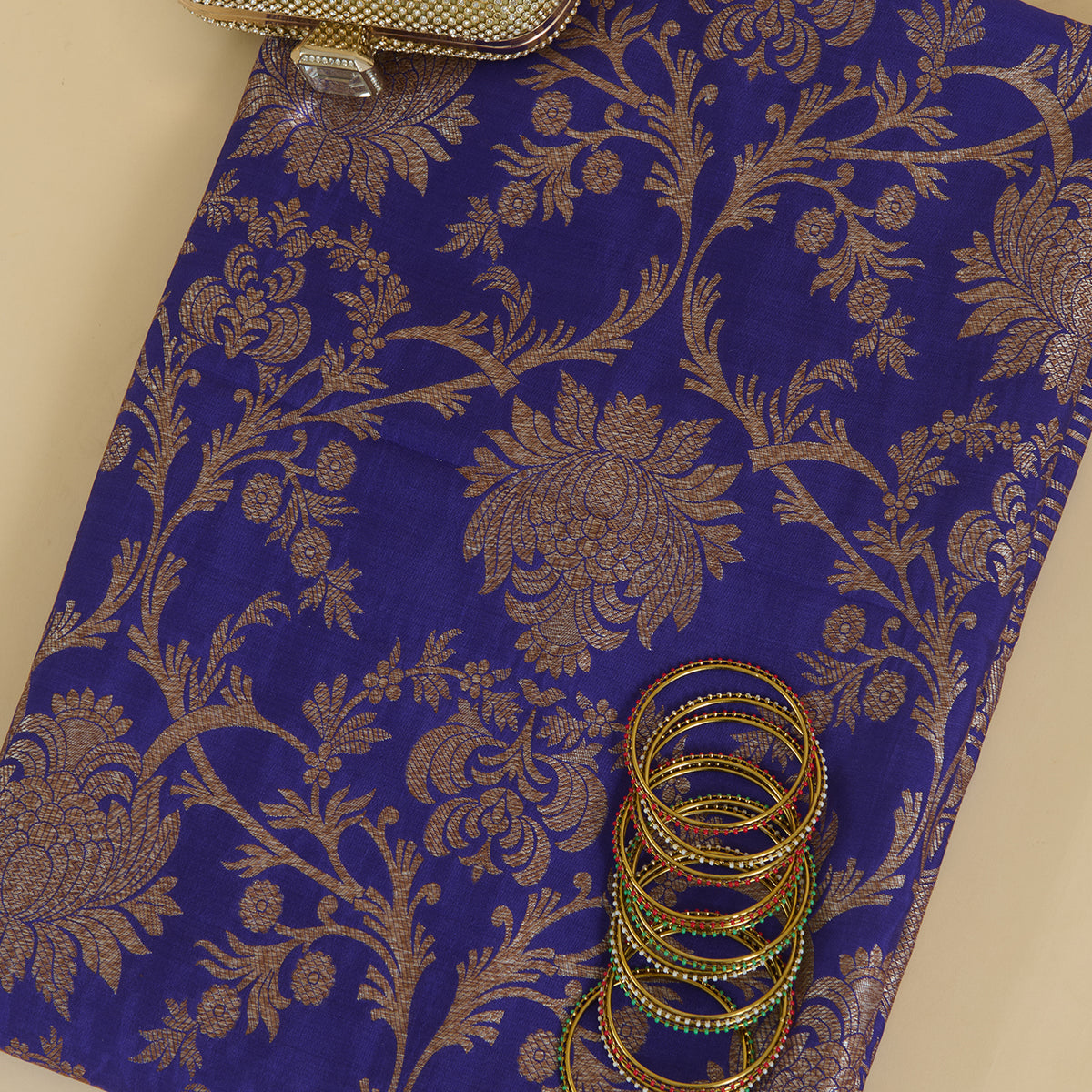 Purple Silk Gold Zari Manikeri Kurta Pant Fabric