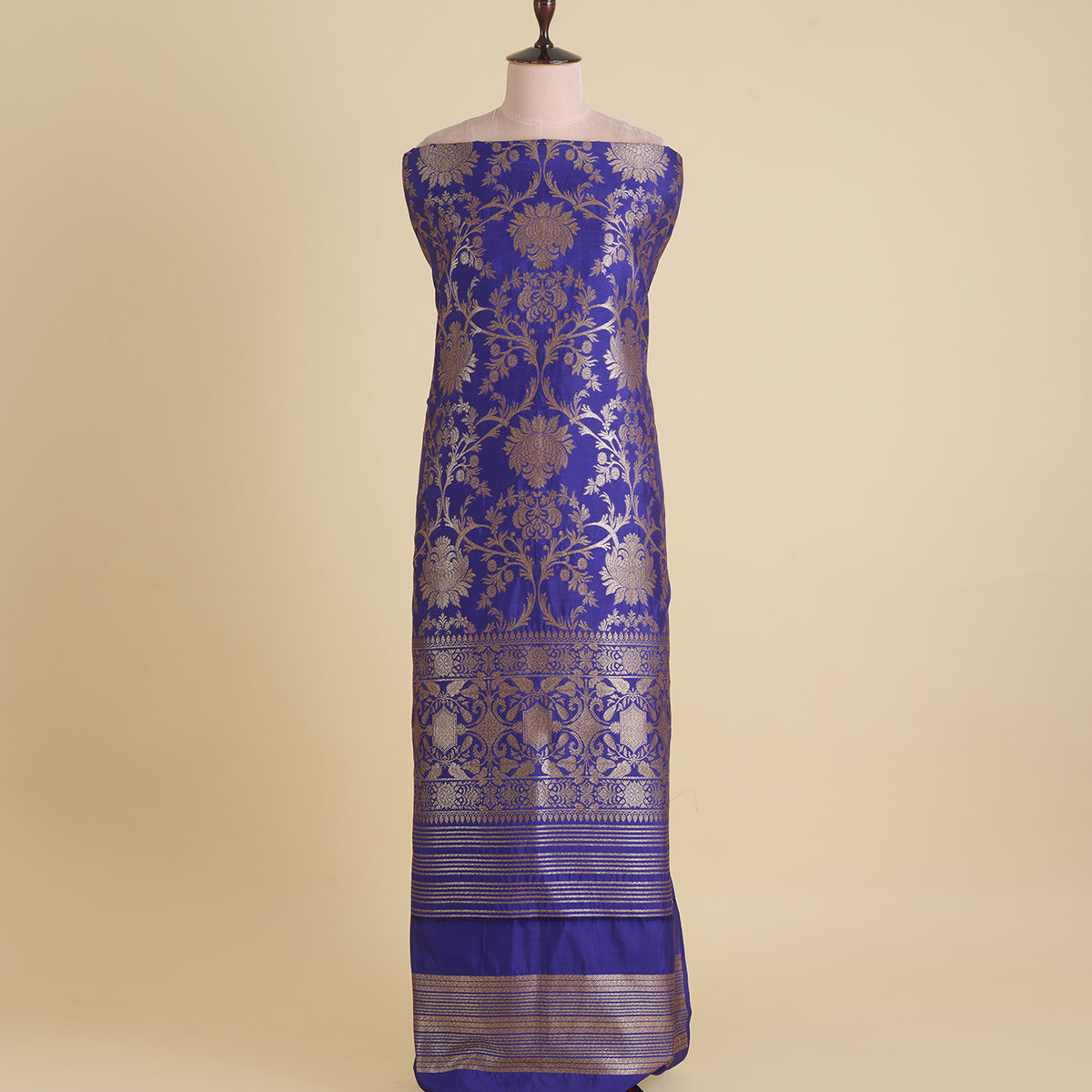 Purple Silk Gold Zari Manikeri Kurta Pant Fabric