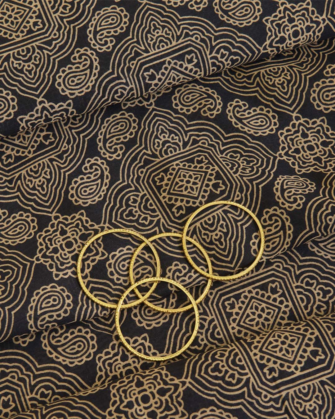 Spun Tussar Geometric Buta Printed Fabric – Black