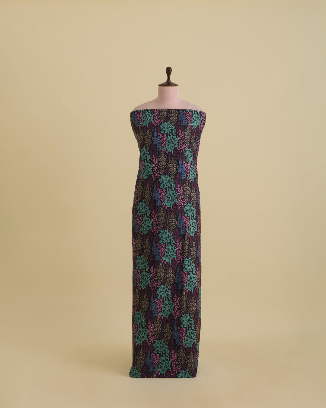 Spun Tussar Multi Resham Embroidery Fabric – Black