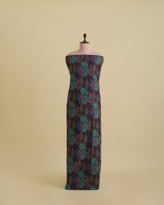 Spun Tussar Multi Resham Embroidery Fabric – Black