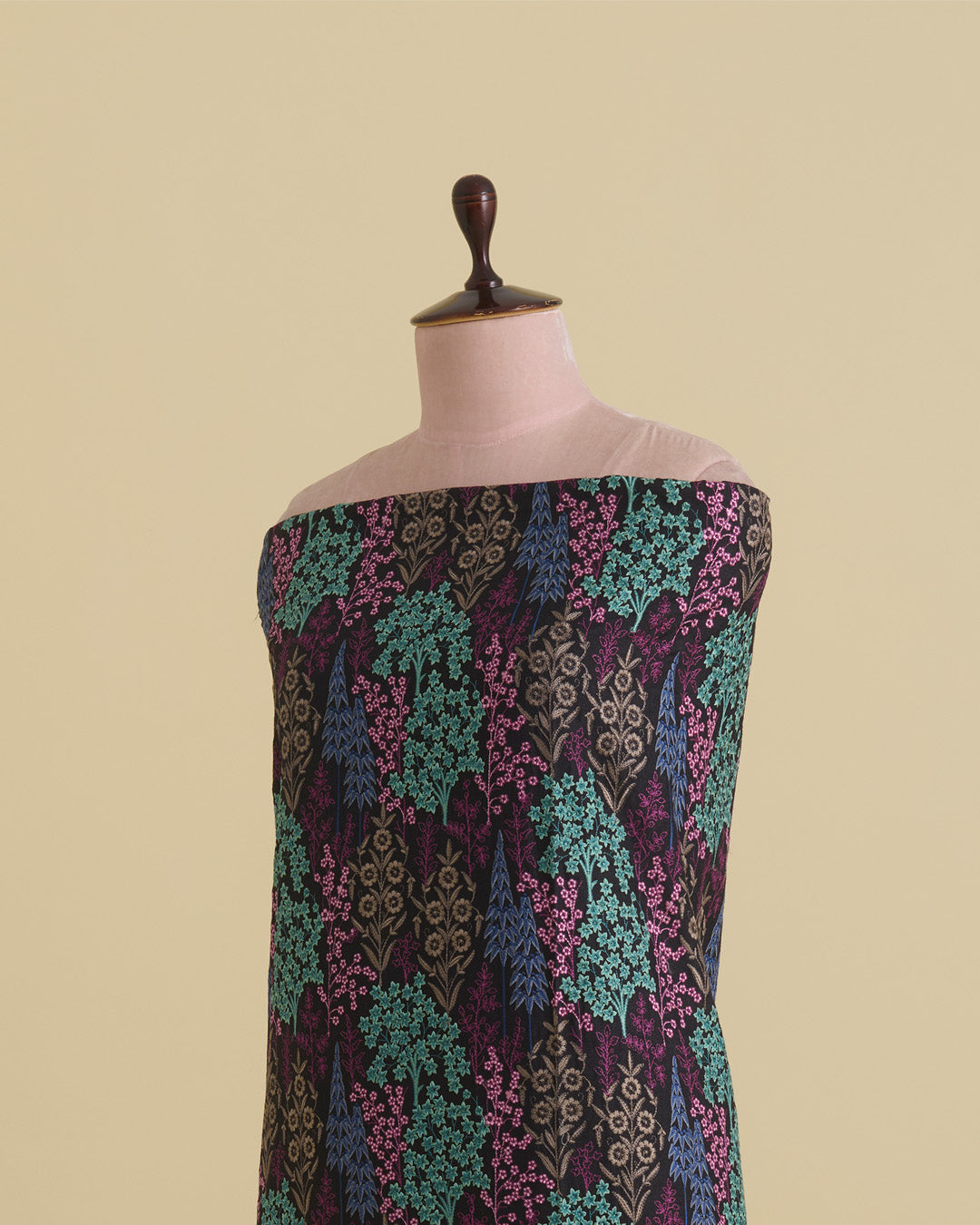 Spun Tussar Multi Resham Embroidery Fabric – Black