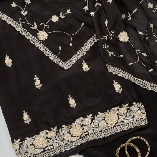 Black Organza Kurta Set with Sequin & Cutdana Heavy Jaal