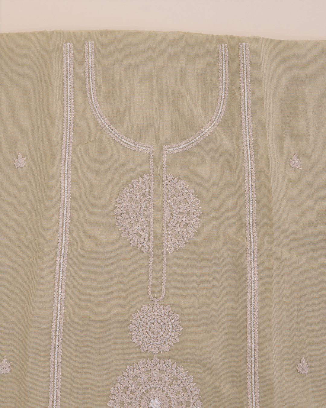 Pista Green Shimmer Tissue Suit with Embroidery & Zari Dupatta