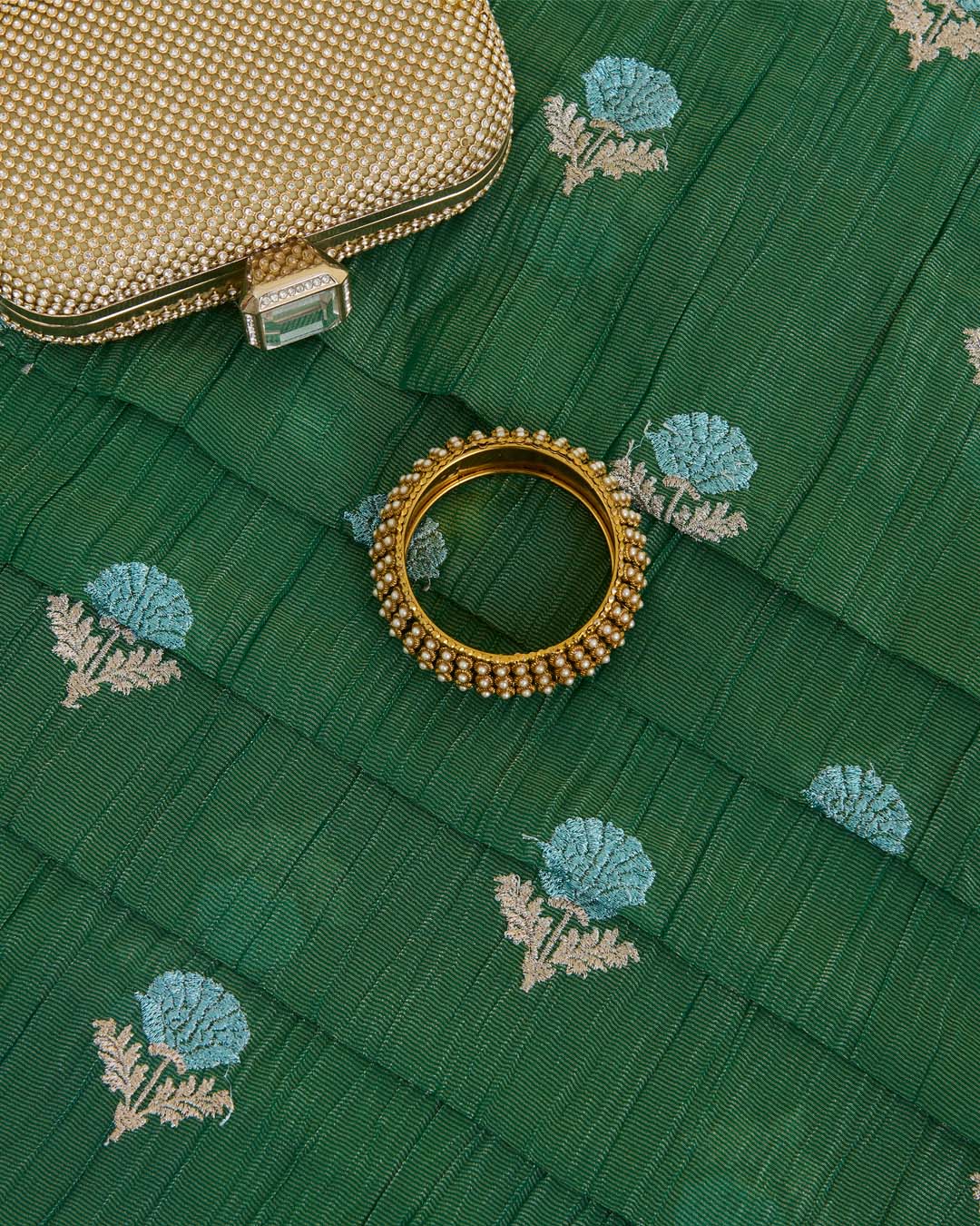 Tissue Kasab Zari Buta Embroidery Fabric – Green