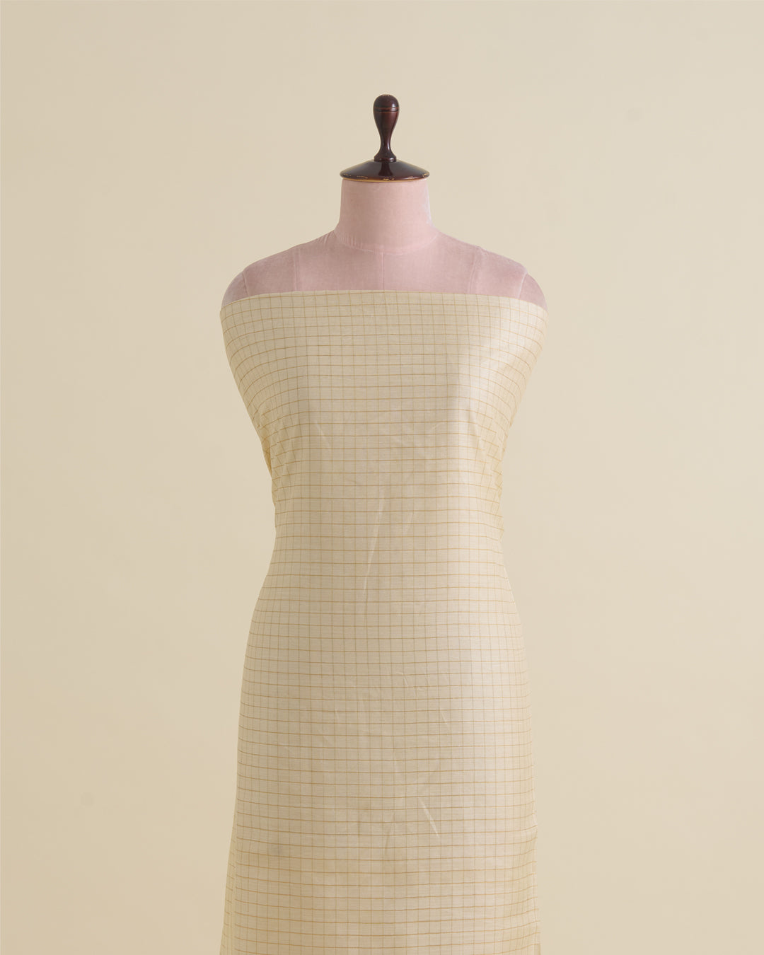Natural Tussar Gold Checks Woven Fabric