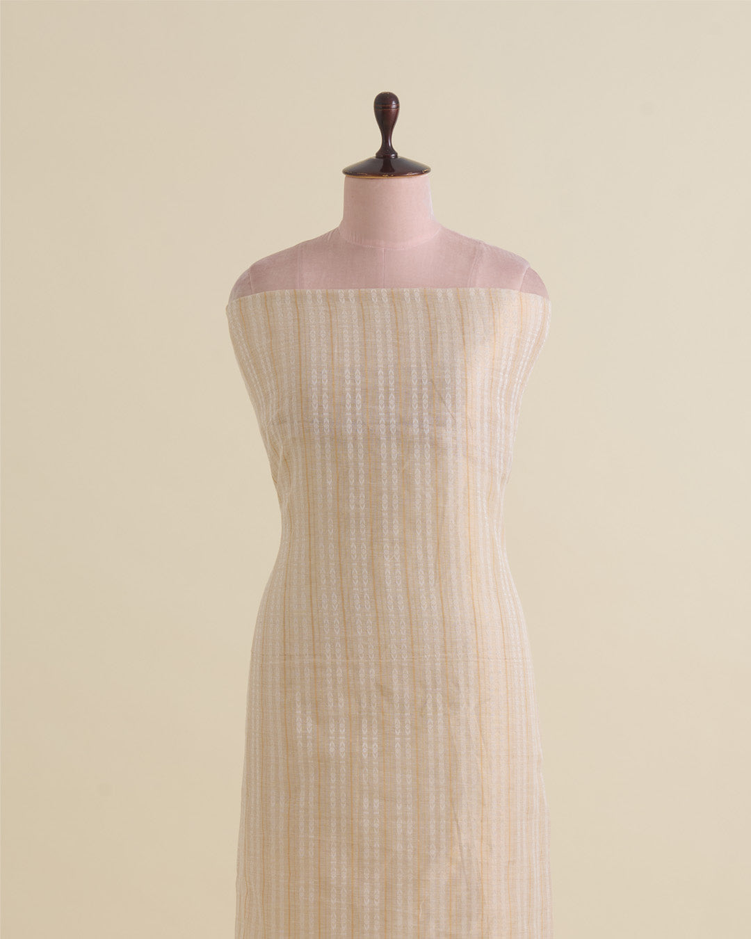 Natural Tussar Tissue Self Stripes Fabric