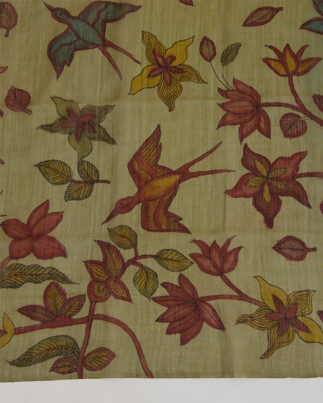 Dusty Green Tussar Kalamkari Printed Dupatta