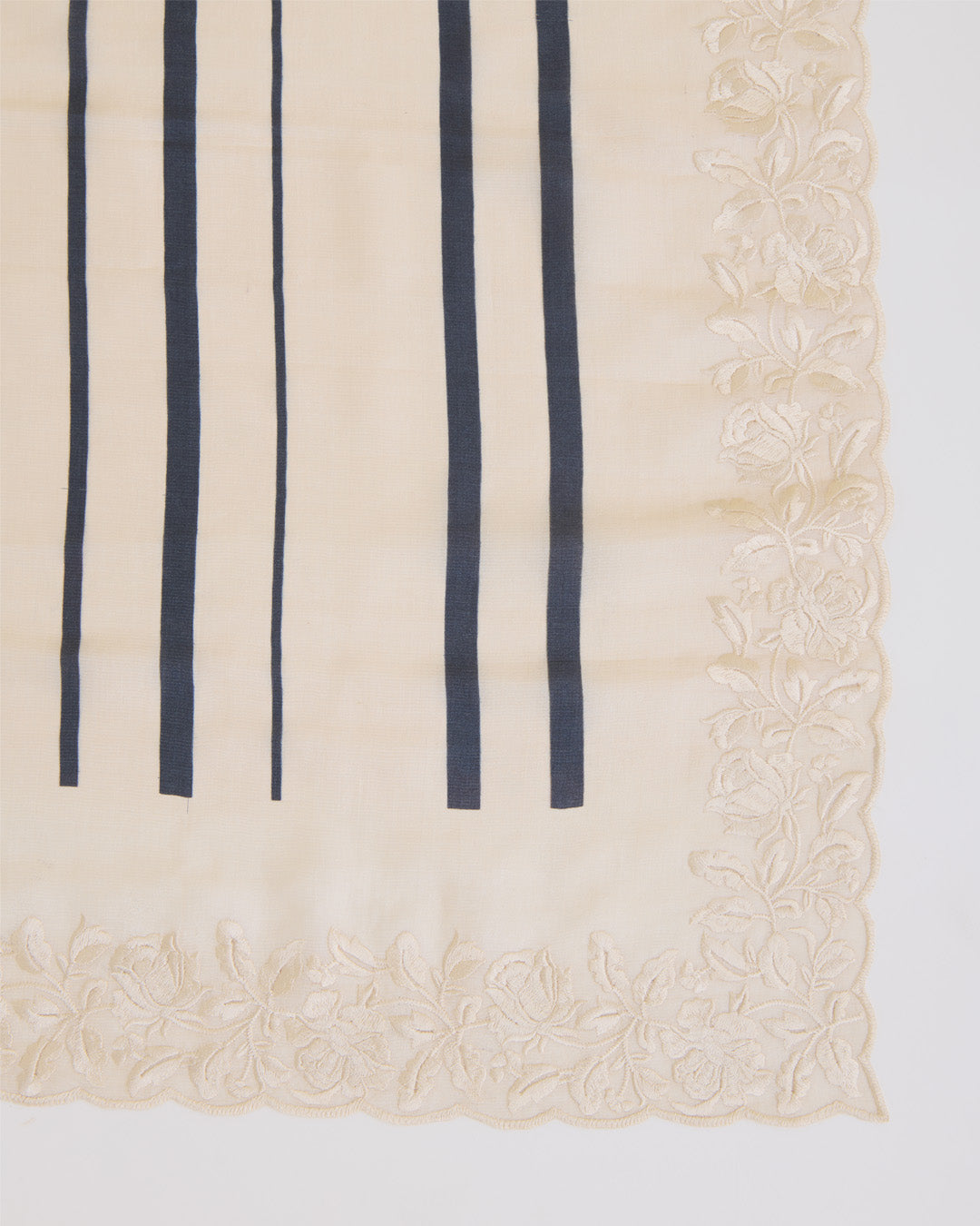 Polka Doted Printed Kurta with Parsi Work Embroidery Cream & Black Suit Piece