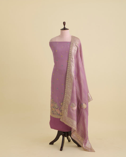 Lilac Matt Tissue Kurta Set with Sequin, Dori & Resham Embroidery