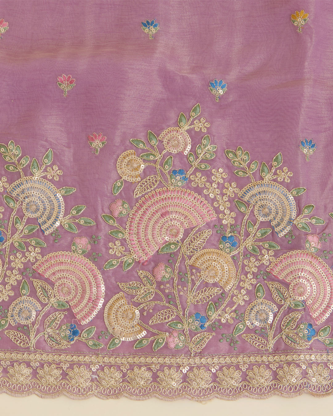 Lilac Matt Tissue Kurta Set with Sequin, Dori & Resham Embroidery