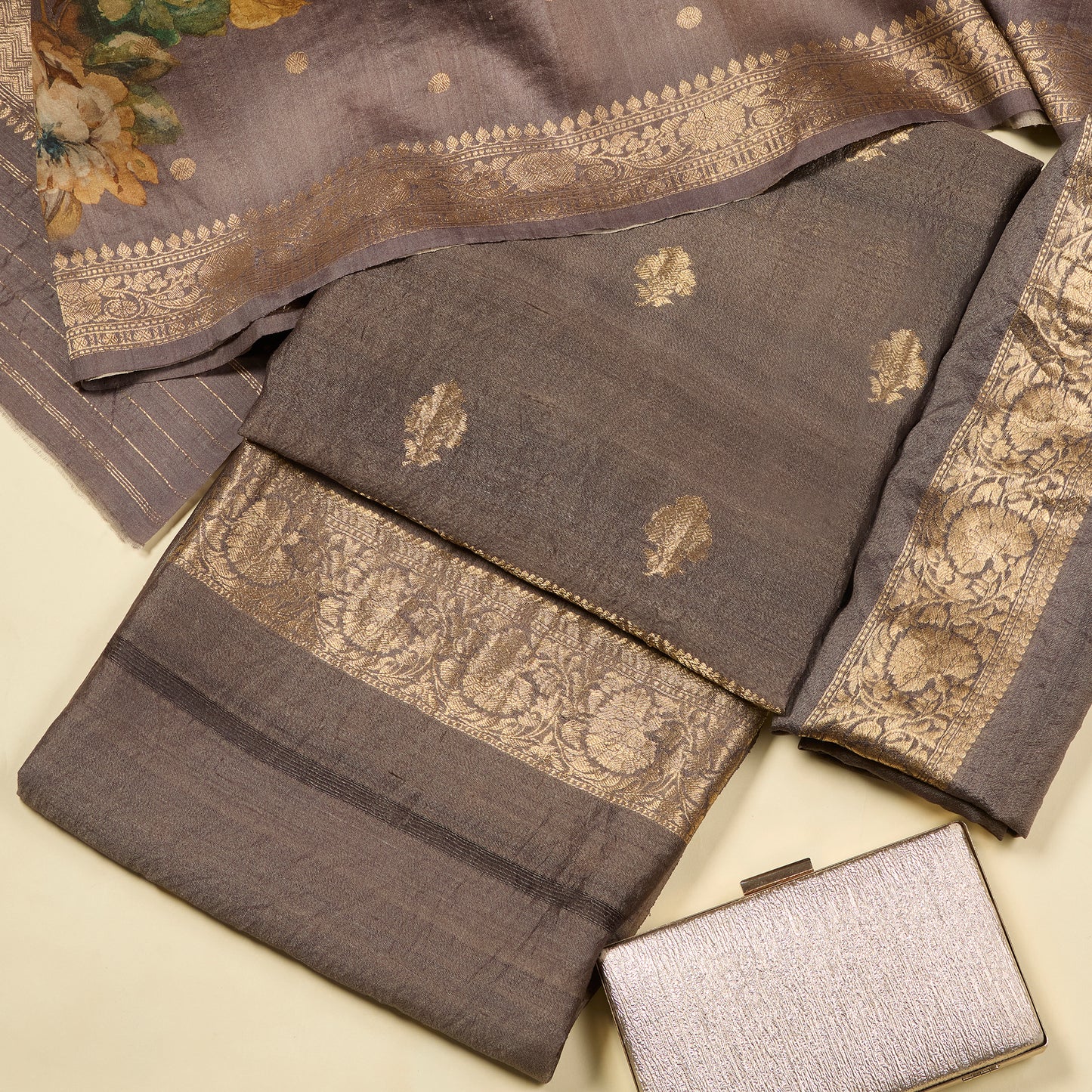 Mouse Tussar Silk Woven Kurta with Digital Dupatta
