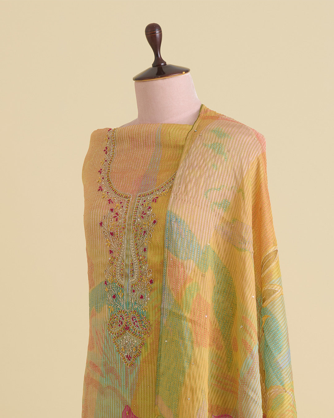 Multi Colour Printed Tissue Kurta with Zardosi & Sequin Embroidery
