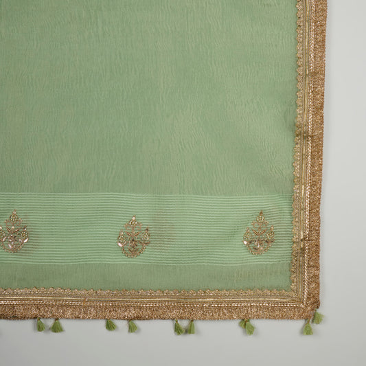 Pista Green Silk Woven Kurta Set with Gota Work
