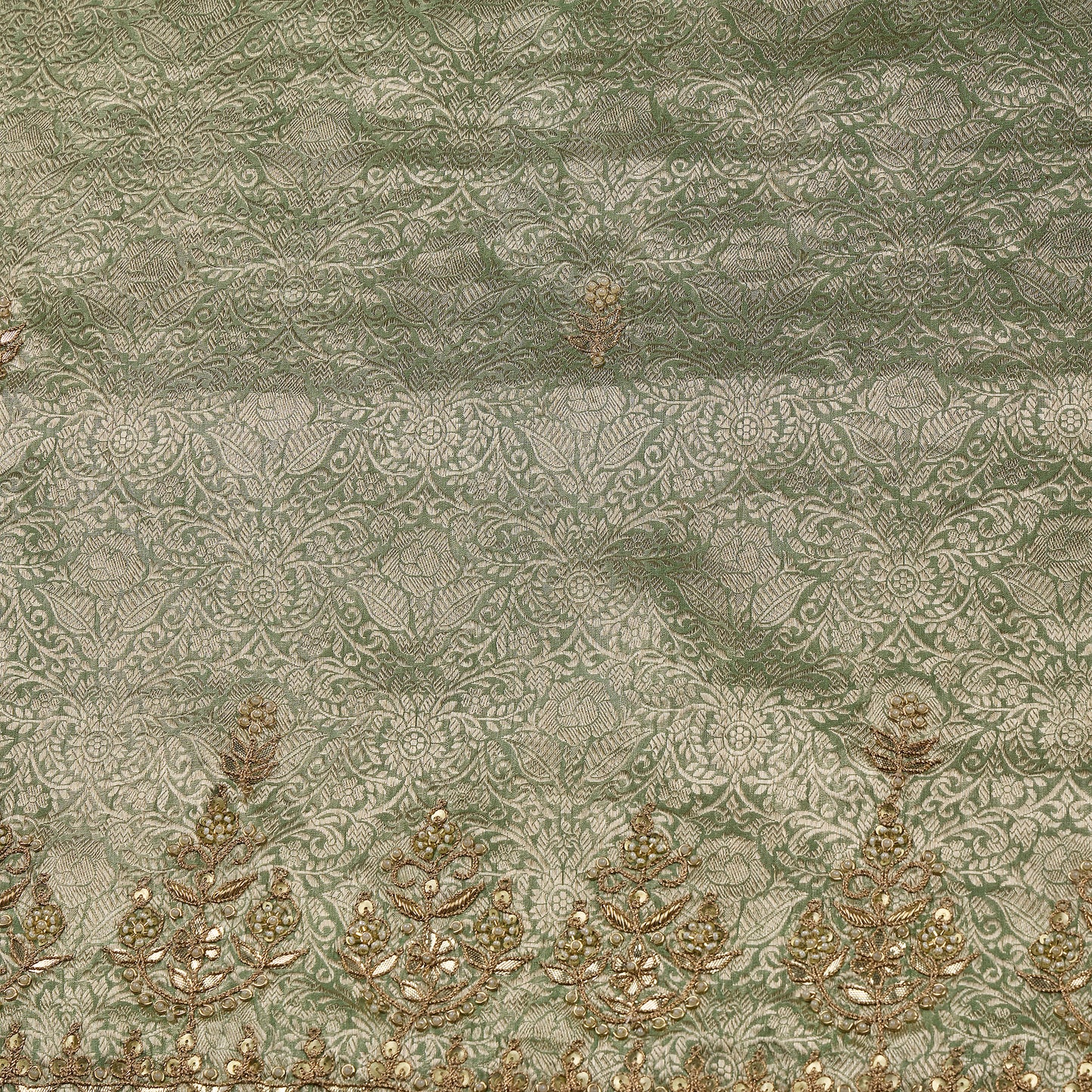 Pista Green Silk Woven Kurta Set with Gota Work