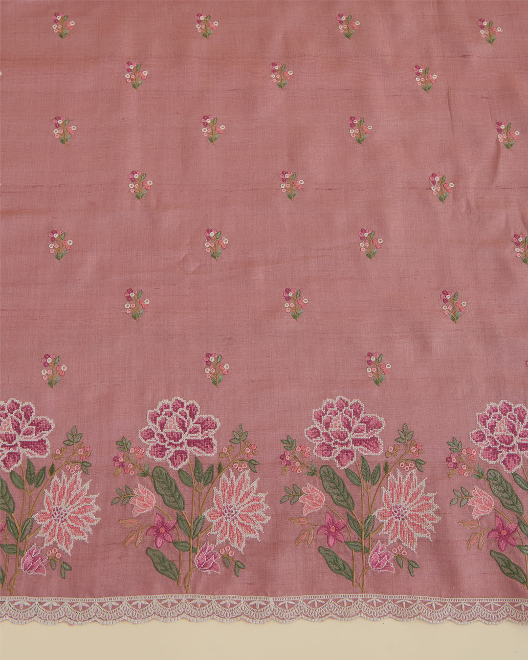 Peach Tussar Silk Kurta with Resham Embroidery & Matching Dupatta Suit Piece