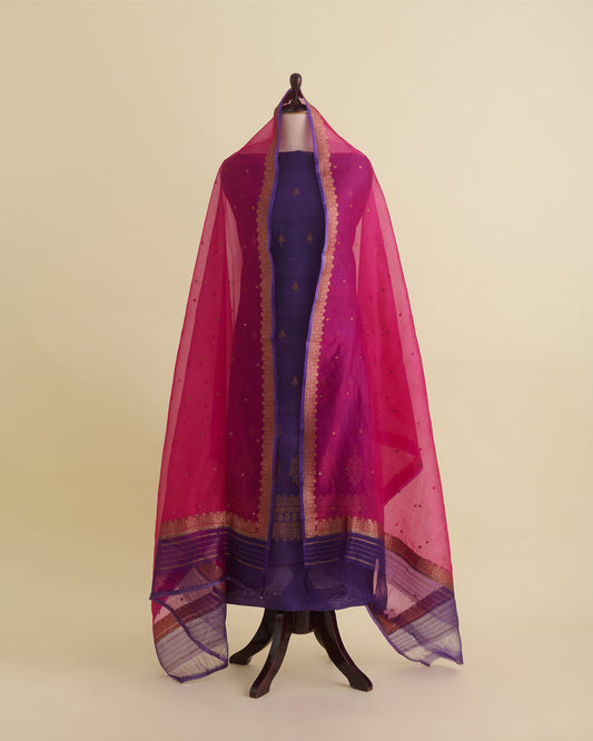 Purple Tussar Silk Suit with Woven Butta Kurta and Organza Dupatta