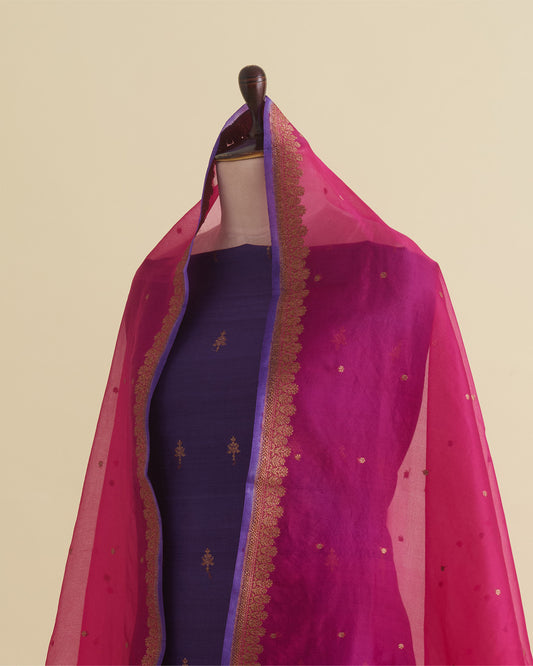 Purple Tussar Silk Suit with Woven Butta Kurta and Organza Dupatta