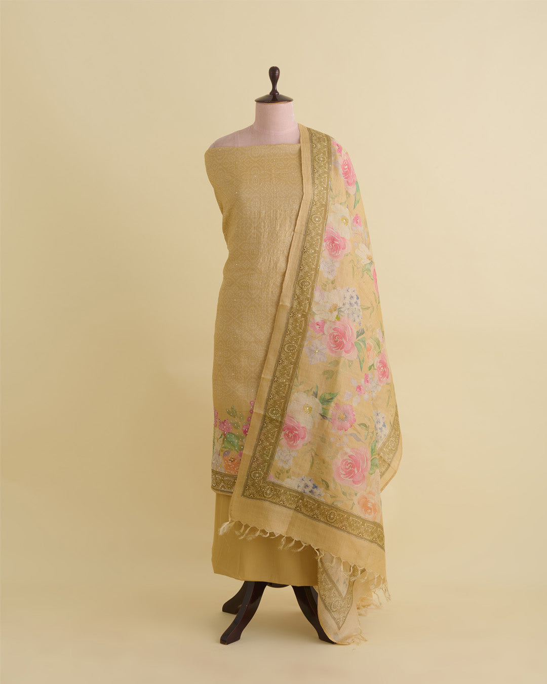 Tussar Silk Digital Printed Kurta Suit with Dupatta & Bottom Yellow
