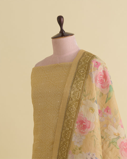 Tussar Silk Digital Printed Kurta Suit with Dupatta & Bottom Yellow