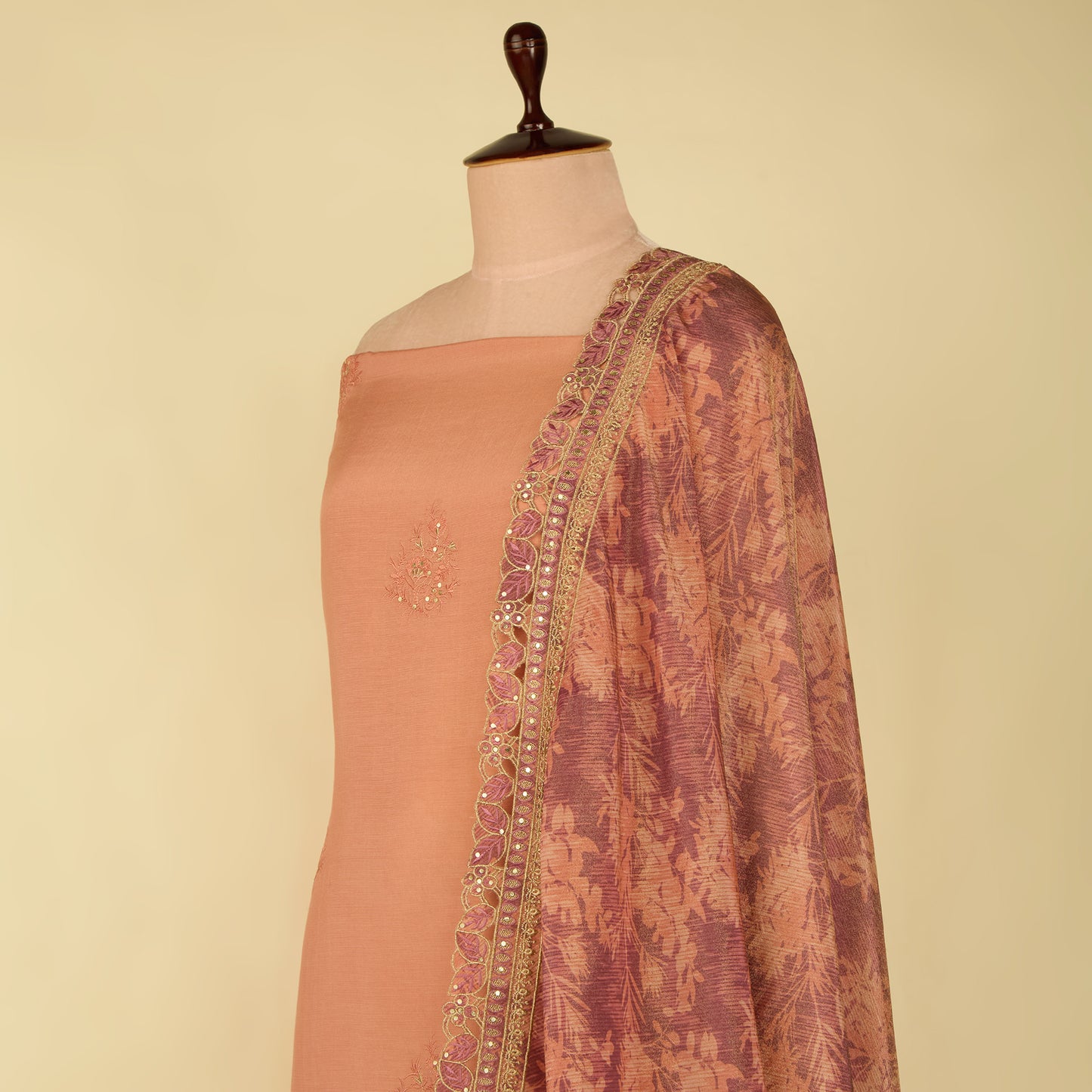 Onion Pink Upada Silk Embroidered Suit with Organza Tissue Dupatta
