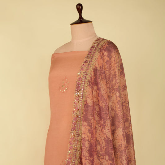 Onion Pink Upada Silk Embroidered Suit with Organza Tissue Dupatta
