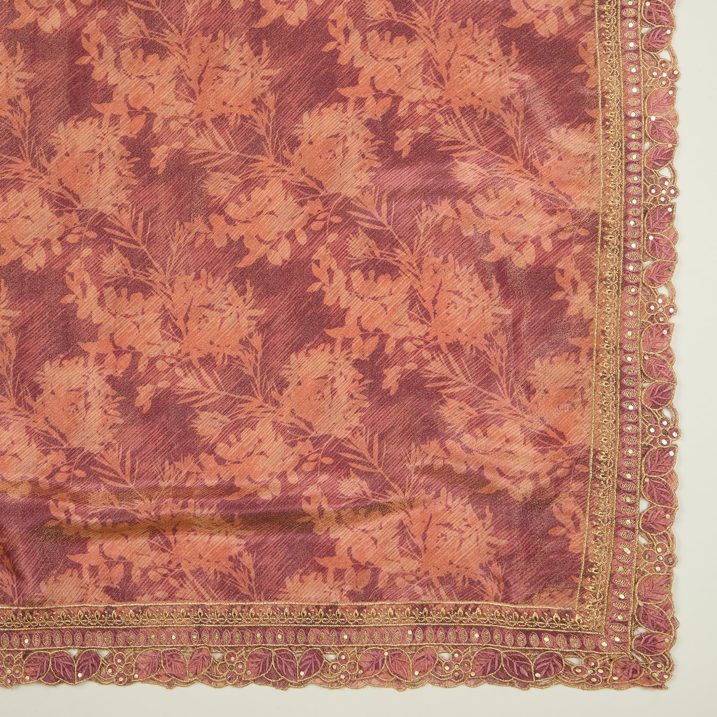 Onion Pink Upada Silk Embroidered Suit with Organza Tissue Dupatta