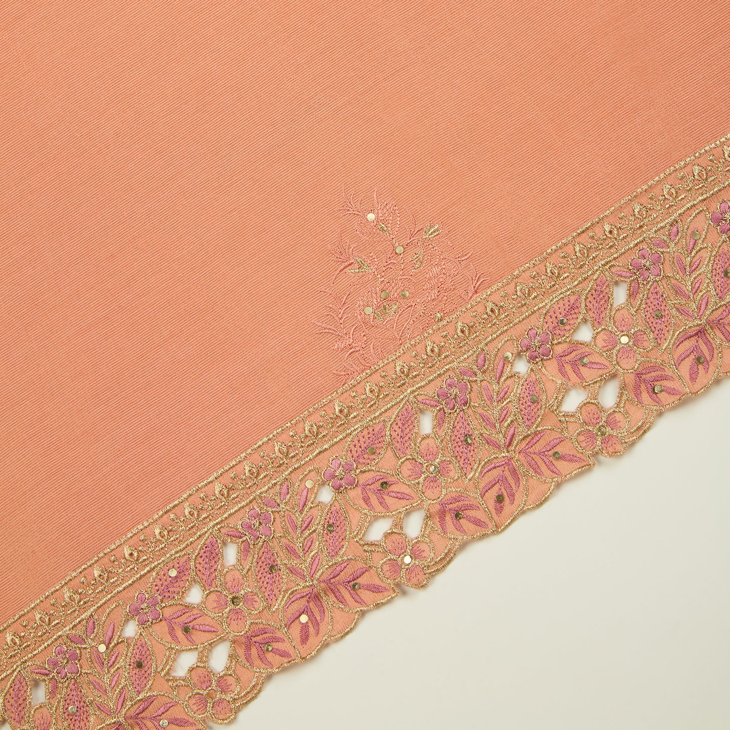 Onion Pink Upada Silk Embroidered Suit with Organza Tissue Dupatta