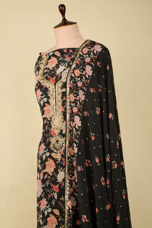 Black Viscose Crepe Embroidered Suit with Dupatta